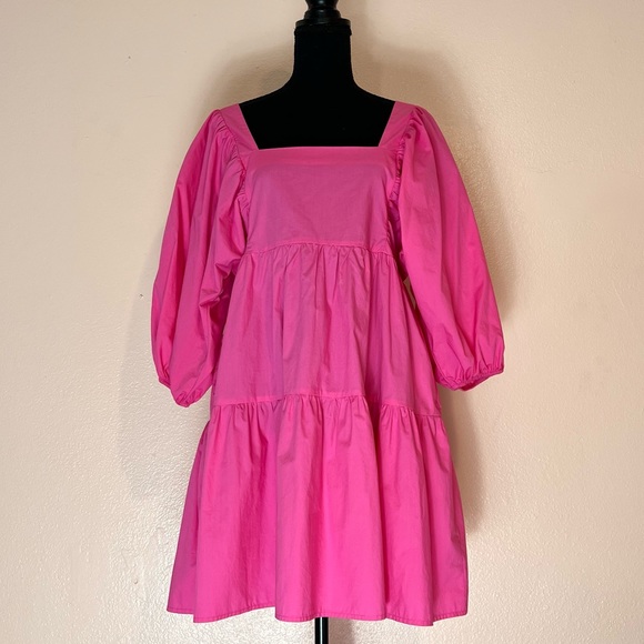 PINK PUFF SLEEVE TIRED MINI DRESS - Picture 2 of 6